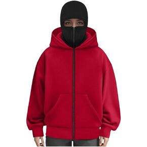 Men's Balaclava Hoodie with Face Mask Zip Up Ski Mask Jacket Double Hooded Sweatshirt Wind Resistant Unisex in Saudi Arabia