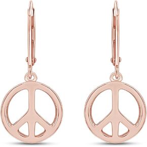 Peace Sign Lever Back Dangle Earrings Jewelry For Women In 14K White,Rose Or Yellow Gold Plated Sterling Silver Gift For Her in Kuwait