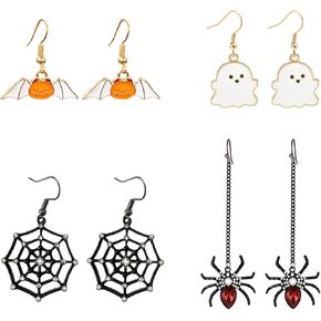 4 أزواج من أقراط الهالوين للنساء، أقراط متدلية على شكل شبكة العنكبوت على شكل يقطين الشيطان شبح العنكبوت، إكسسوارات مجوهرات للعب الأدوار التنكرية in Kuwait