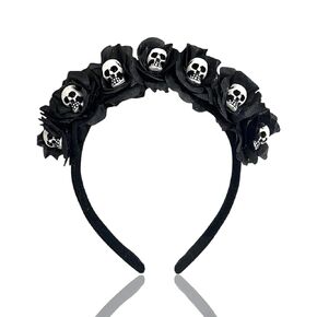 Halloween Skull Headband, Day of the Dead Black Flower Crown Hair Accessories for Women Girls, Halloween Costume Cosplay Party in Saudi Arabia