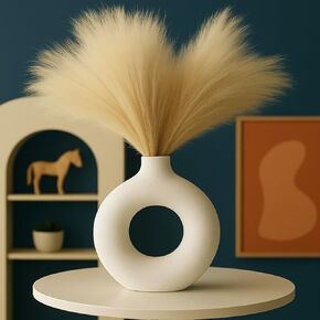 Modern White Ceramic Vase - 7.5 Inch Tall - Ceramic Flower Vase. Home Decor, Centerpiece, Coffee Table, Living Room, Flowers, Entryway, Bookshelf. in Kuwait