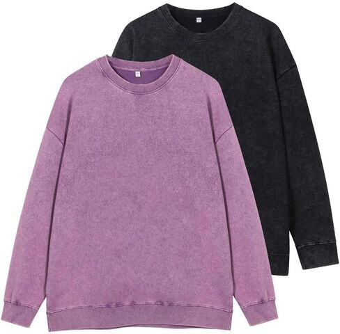 سويت شيرت Mi Bo Tong Vintage كبير الحجم بياقة دائرية للرجال، تي شيرت عصري للجنسين بأكمام طويلة وغسول حمضي in Kuwait