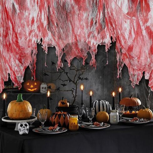 72" x 30" Halloween Black Creepy Cloth, Spooky Scary Gauze Fabric for Haunted Horror House Halloween Party Doorway Outdoors Decoration in Saudi Arabia