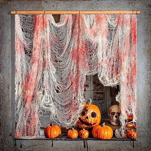 72" x 30" Halloween Black Creepy Cloth, Spooky Scary Gauze Fabric for Haunted Horror House Halloween Party Doorway Outdoors Decoration in Saudi Arabia