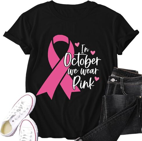 Breast Cancer Shirts for Women Pink Ribbon Heart T-Shirts in October We Wear Pink Tee Tops in Saudi Arabia