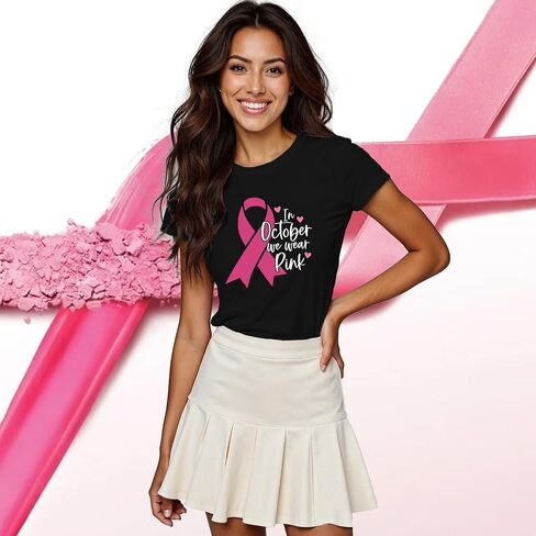 Breast Cancer Shirts for Women Pink Ribbon Heart T-Shirts in October We Wear Pink Tee Tops in Saudi Arabia