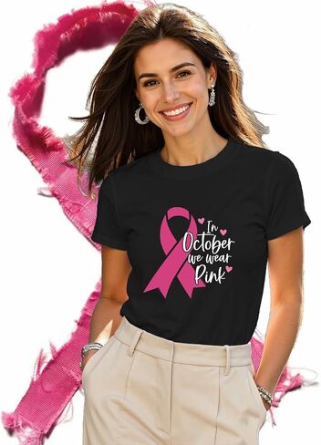 Breast Cancer Shirts for Women Pink Ribbon Heart T-Shirts in October We Wear Pink Tee Tops in Saudi Arabia