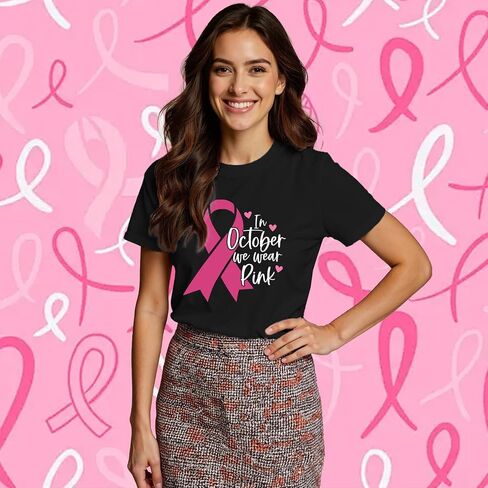 Breast Cancer Shirts for Women Pink Ribbon Heart T-Shirts in October We Wear Pink Tee Tops in Saudi Arabia