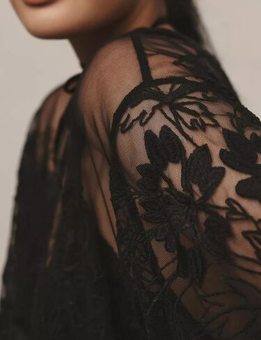 Arssm Womens Lace Mesh Top Short Sleeve Floral Embroidered Sheer Blouse Sexy See Through Lace Layering Shirts(Black-L) in Kuwait