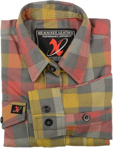 Milwaukee Leather MNG21612 Women's Black and Pink with Blue Long Sleeve Cotton Flannel Shirt in Saudi Arabia