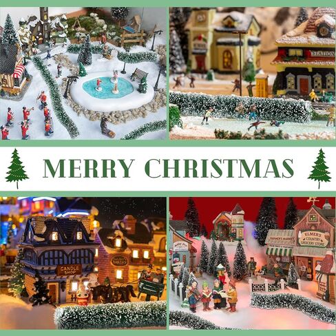 Youyole 3 Pcs Christmas Village Flexible Sisal Hedge Winter Xmas Garden Decor Christmas Village Accessories Greenery Wall Backdrop Snowed Rattan Railing Fence Decor for Miniature Village Township in Kuwait