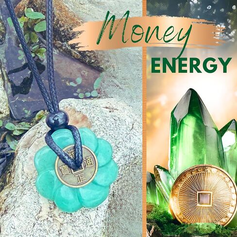 Double Lucky Celtic Lotus Donut and Feng Shui Coin Amulet Necklace - 30mm Good Luck and Protection Gemstone Pendant - Spiritual and Positive Energy Jewelry Gift for Women and Men in Saudi Arabia