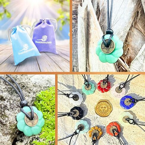 Double Lucky Celtic Lotus Donut and Feng Shui Coin Amulet Necklace - 30mm Good Luck and Protection Gemstone Pendant - Spiritual and Positive Energy Jewelry Gift for Women and Men in Saudi Arabia