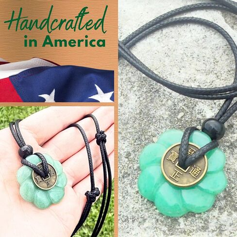 Double Lucky Celtic Lotus Donut and Feng Shui Coin Amulet Necklace - 30mm Good Luck and Protection Gemstone Pendant - Spiritual and Positive Energy Jewelry Gift for Women and Men in Saudi Arabia