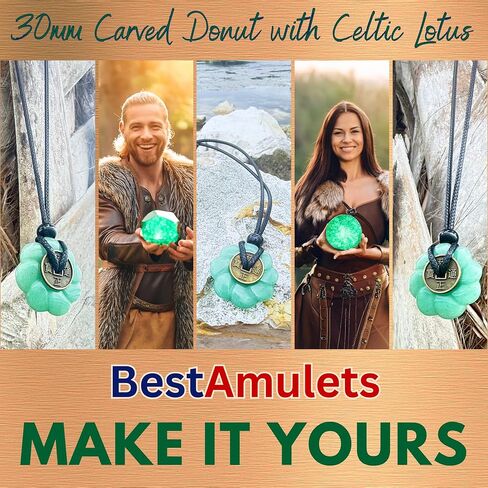 Double Lucky Celtic Lotus Donut and Feng Shui Coin Amulet Necklace - 30mm Good Luck and Protection Gemstone Pendant - Spiritual and Positive Energy Jewelry Gift for Women and Men in Saudi Arabia