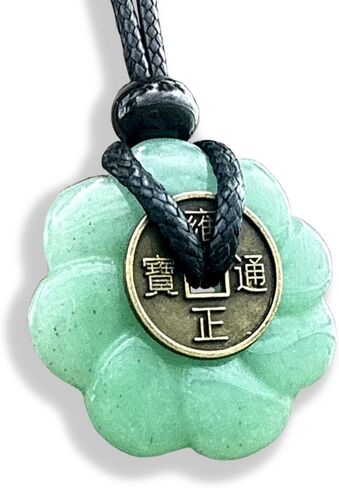 Double Lucky Celtic Lotus Donut and Feng Shui Coin Amulet Necklace - 30mm Good Luck and Protection Gemstone Pendant - Spiritual and Positive Energy Jewelry Gift for Women and Men in Saudi Arabia