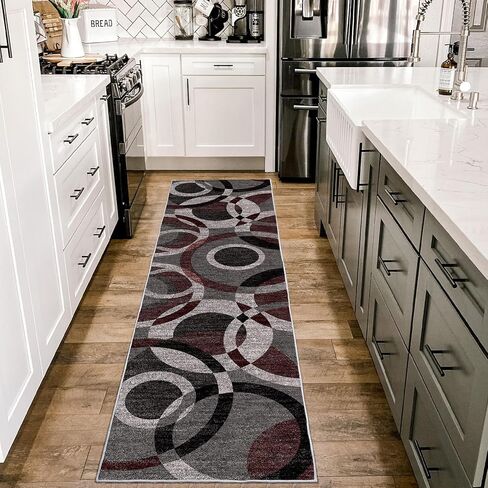 Modern Brown Beige Area Rugs for Living Room, 5x7 Feet Large Faux Wool Carpet with Abstract Circles Line Design for Bedroom, Machine Washable Non-Slip Wool Rugs 5'x7', Brown/Beige/Black in Kuwait