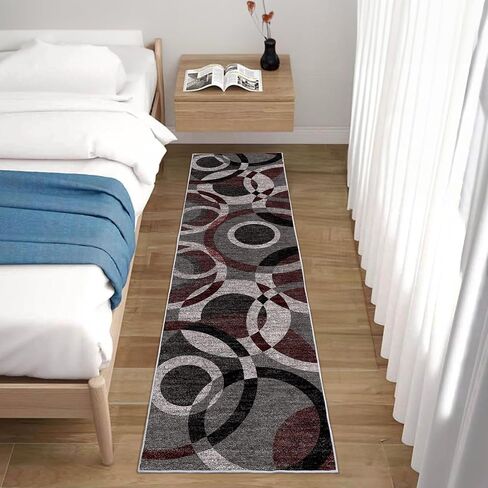Modern Brown Beige Area Rugs for Living Room, 5x7 Feet Large Faux Wool Carpet with Abstract Circles Line Design for Bedroom, Machine Washable Non-Slip Wool Rugs 5'x7', Brown/Beige/Black in Kuwait