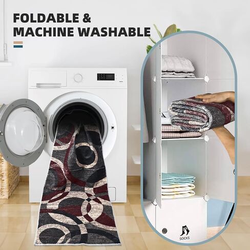 Modern Brown Beige Area Rugs for Living Room, 5x7 Feet Large Faux Wool Carpet with Abstract Circles Line Design for Bedroom, Machine Washable Non-Slip Wool Rugs 5'x7', Brown/Beige/Black in Kuwait