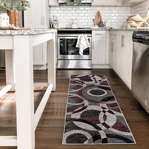 Modern Brown Beige Area Rugs for Living Room, 5x7 Feet Large Faux Wool Carpet with Abstract Circles Line Design for Bedroom, Machine Washable Non-Slip Wool Rugs 5'x7', Brown/Beige/Black in Kuwait