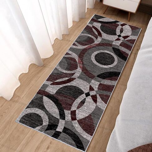 Modern Brown Beige Area Rugs for Living Room, 5x7 Feet Large Faux Wool Carpet with Abstract Circles Line Design for Bedroom, Machine Washable Non-Slip Wool Rugs 5'x7', Brown/Beige/Black in Kuwait