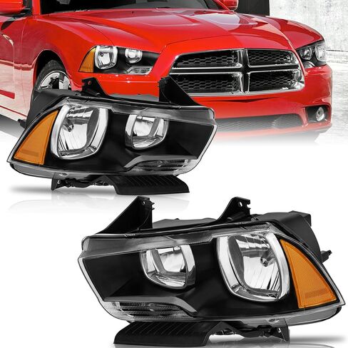 Halogen Headlights Assembly Compatible for 2011-2014 Dodge Charger Chrome Housing Amber Reflector in Saudi Arabia