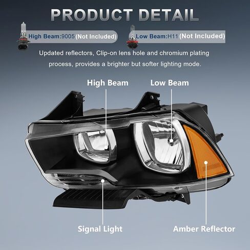 Halogen Headlights Assembly Compatible for 2011-2014 Dodge Charger Chrome Housing Amber Reflector in Saudi Arabia
