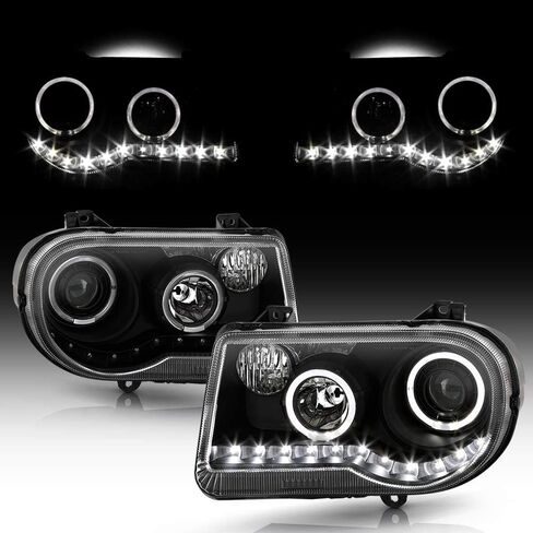 ACANII - For Black 2005-2010 Chrysler 300C LED Halo Projector Headlights Headlamps Driver + Passenger Side in Saudi Arabia