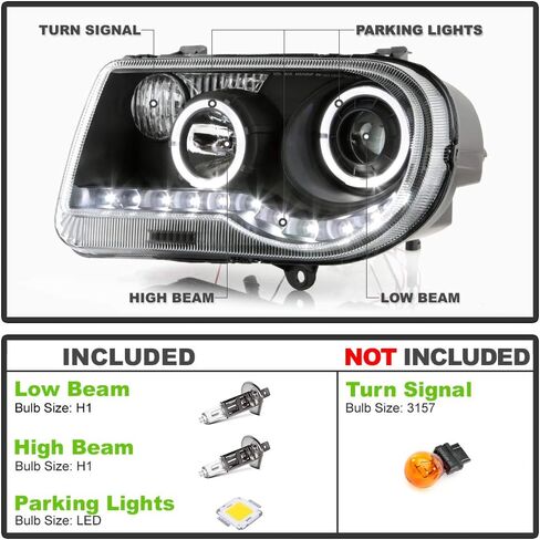 ACANII - For Black 2005-2010 Chrysler 300C LED Halo Projector Headlights Headlamps Driver + Passenger Side in Saudi Arabia