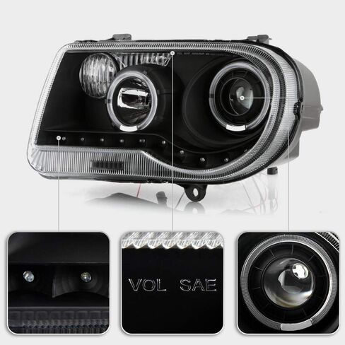 ACANII - For Black 2005-2010 Chrysler 300C LED Halo Projector Headlights Headlamps Driver + Passenger Side in Saudi Arabia