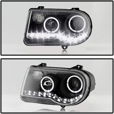 ACANII - For Black 2005-2010 Chrysler 300C LED Halo Projector Headlights Headlamps Driver + Passenger Side in Saudi Arabia
