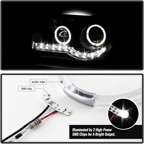 ACANII - For Black 2005-2010 Chrysler 300C LED Halo Projector Headlights Headlamps Driver + Passenger Side in Saudi Arabia