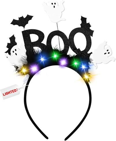 عصابة رأس الهالوين BOO Gohst & Pumpkin ملحقات الحفلات التنكرية، العنكبوت، الخفافيش، طوق شعر قبعة الساحرة (مضاءة) in Kuwait