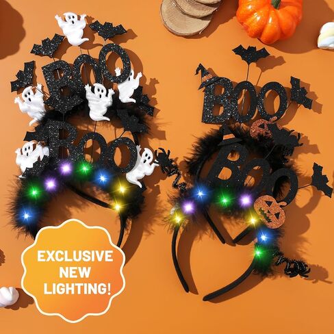 عصابة رأس الهالوين BOO Gohst & Pumpkin ملحقات الحفلات التنكرية، العنكبوت، الخفافيش، طوق شعر قبعة الساحرة (مضاءة) in Kuwait