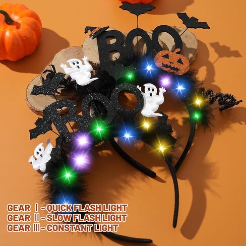 عصابة رأس الهالوين BOO Gohst & Pumpkin ملحقات الحفلات التنكرية، العنكبوت، الخفافيش، طوق شعر قبعة الساحرة (مضاءة) in Kuwait
