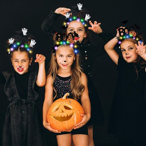 عصابة رأس الهالوين BOO Gohst & Pumpkin ملحقات الحفلات التنكرية، العنكبوت، الخفافيش، طوق شعر قبعة الساحرة (مضاءة) in Kuwait