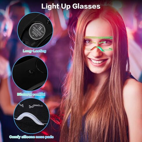 LED Glasses Light Up 7 Colors and 4 Modes, Cool Glasses for rave Cyberpunk Party Bar Cosplay in Saudi Arabia