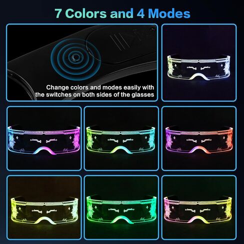 LED Glasses Light Up 7 Colors and 4 Modes, Cool Glasses for rave Cyberpunk Party Bar Cosplay in Saudi Arabia