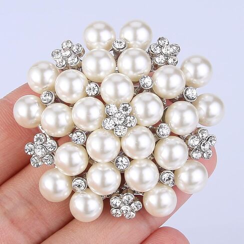 EVER FAITH Women's Crystal Cream Simulated Pearl Elegant Flower Cluster Brooch Pin Clear Silver-Tone in Saudi Arabia