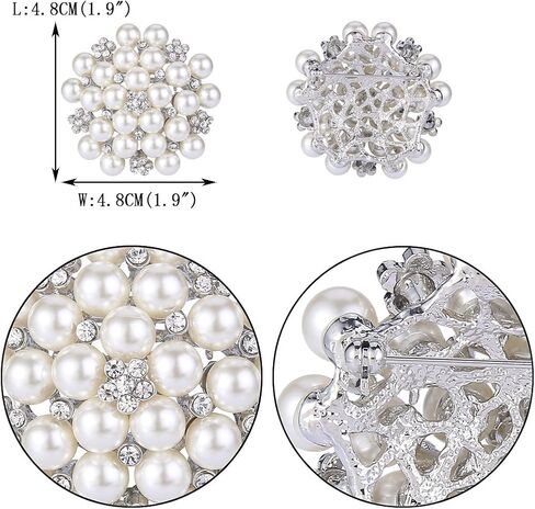 EVER FAITH Women's Crystal Cream Simulated Pearl Elegant Flower Cluster Brooch Pin Clear Silver-Tone in Saudi Arabia