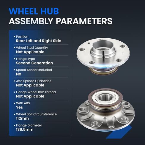 512336 Rear Wheel Bearing and Hub Assembly Compatible with Audi A3 Sportback e-tron, Compatible with Volkswagen Beetle Golf R Golf SportWagen GTI Jetta Rabbit, 5-Lug with ABS 2PCS in Saudi Arabia