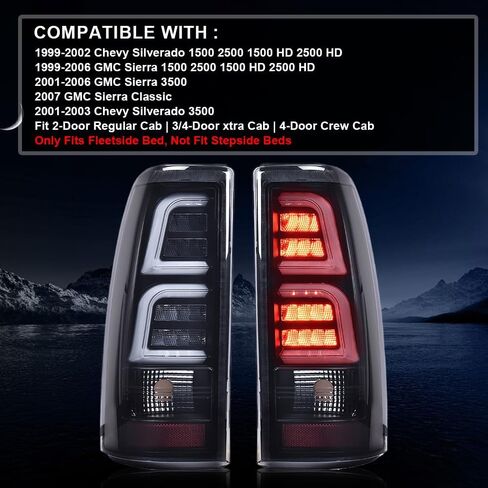 PIT66 LED Tail Lights Taillight Assembly Compatible with Chevy Silverado GMC Sierra 1999-2007 (Only Fits Fleetside Bed, Not Fit Stepside Beds) Smoke Lens Light Bar Style Rear Light Lamps in Saudi Arabia