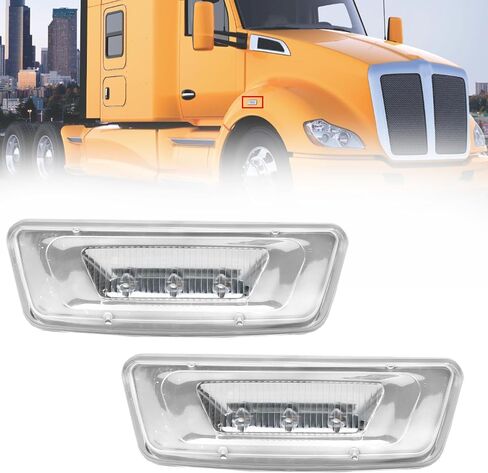 قطعتان من مصابيح إشارة الانعطاف الجانبية LED متوافقة مع Kenworth T680 T700 T880 Peterbilt 576، عدسة كهرمانية ضوء كهرماني ضوء أمامي للحاجز الأمامي، مصابيح مستطيلة لسقف الكابينة (العنبر) in Kuwait