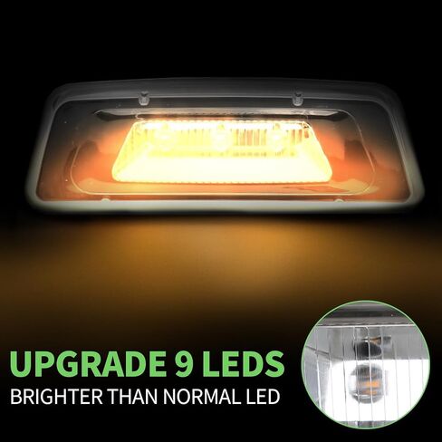 قطعتان من مصابيح إشارة الانعطاف الجانبية LED متوافقة مع Kenworth T680 T700 T880 Peterbilt 576، عدسة كهرمانية ضوء كهرماني ضوء أمامي للحاجز الأمامي، مصابيح مستطيلة لسقف الكابينة (العنبر) in Kuwait