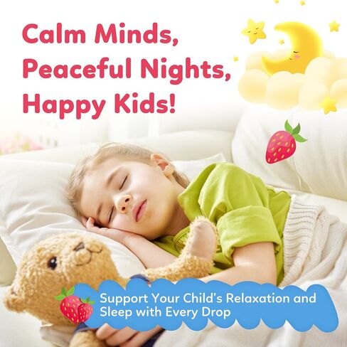 Kids Magnesium Liquid Drops - Liquid Magnesium Glycinate for Kids, Citrate Supplement with L-theanine, Omega-3, Vitamin B12, D3 for Sleep, Calm, Relaxation, Brain, Bones, Strawberry 2 Fl Oz in Kuwait