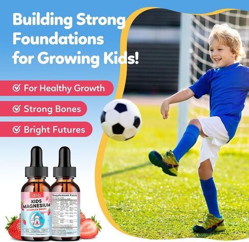 Kids Magnesium Liquid Drops - Liquid Magnesium Glycinate for Kids, Citrate Supplement with L-theanine, Omega-3, Vitamin B12, D3 for Sleep, Calm, Relaxation, Brain, Bones, Strawberry 2 Fl Oz in Kuwait