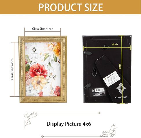 مجموعة من 4 إطارات صور من الراتنج المطرز بالخرز الذهبي مقاس 4 × 6 مع زجاج شفاف عالي الدقة وإطارات صور متينة للغاية - عرض معلق على الحائط/سطح الطاولة عموديًا أو أفقيًا in Kuwait