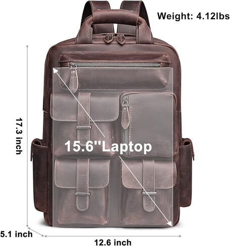 حقيبة ظهر من الجلد الطبيعي للرجال من S-ZONE، حقيبة ظهر كلاسيكية كاجوال للسفر، جيوب متعددة في الهواء الطلق in Kuwait