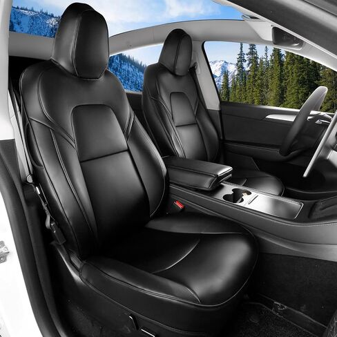 IKON MOTORSPORTS, Full Set Car Seat Covers Compatible with 2020-2024 Tesla Model Y 4-Door, White Silicone Leather Front & Rear 5-Seat Seat Cover Cushion Protectors 11PCS, 2021 2022 in Saudi Arabia