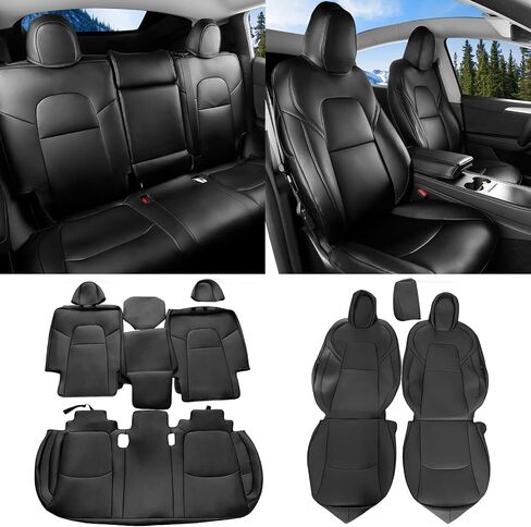 IKON MOTORSPORTS, Full Set Car Seat Covers Compatible with 2020-2024 Tesla Model Y 4-Door, White Silicone Leather Front & Rear 5-Seat Seat Cover Cushion Protectors 11PCS, 2021 2022 in Saudi Arabia